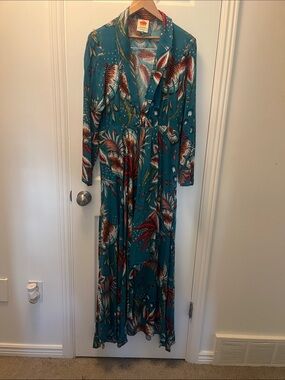 FARM Rio Teal Floral Wrap Maxi Dress